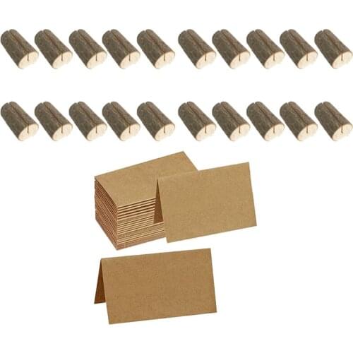 Hot YO-60 Pcs Rustic Wood Place Card Holders Wooden Table Numbers Holder Stand Wooden Bark Memo Holder Card Picture Note Clip