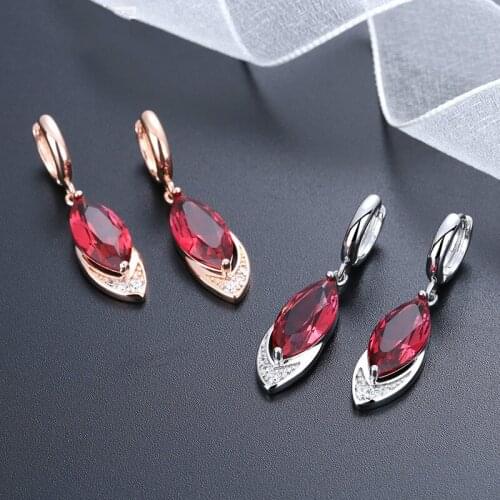 Exquisite Red Zircon Dangle Earrings Crystal Water Drop Earrings Bridal Earrings Wedding Jewelry Cocktail Party Womens Earrings