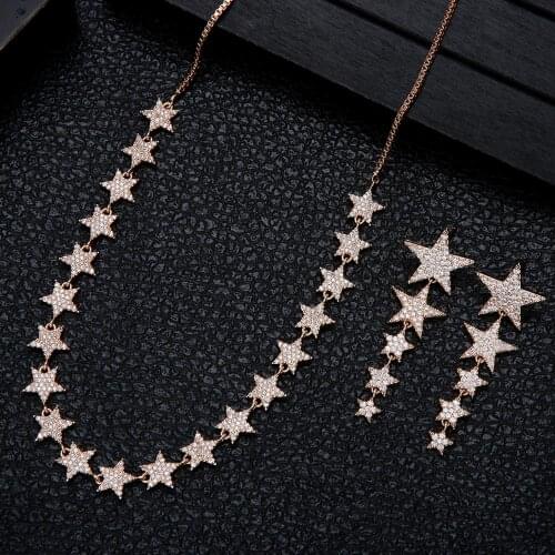 Exquisite Star Micro Paved Cubic Zirconia Adjust necklace earring For Bridal Luxury Jewelry set For Women n0425