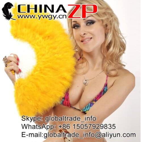 CHINAZP Factory Exporting Good Quality Dyed Gold Yellow Marabou Feather Hand Fan for Dancing Party