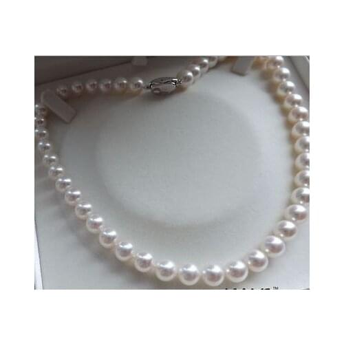 Classic natural AAA round 9-10mm white pearl necklace 18INCH 925s