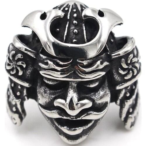 AsJerlya Luxury Brand Men Rings Stainless Steel Men Jewelry Rings Japanese Bushido Samurai Helmet Warrior Punk Rings For Women