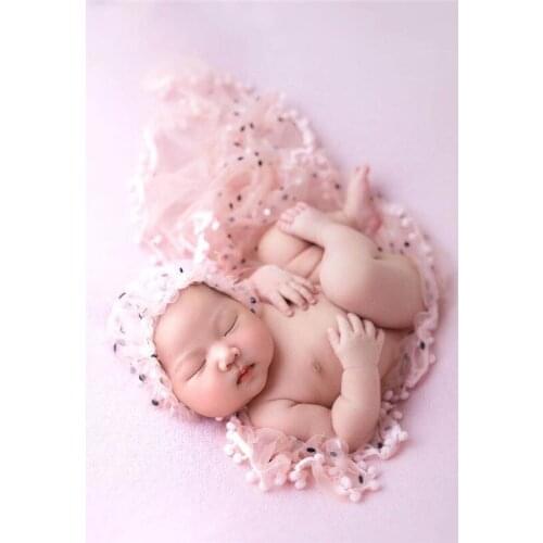 Baby Pink Lace Wrap Hat Set Newborn Ruffle Bonnet Swaddle Blanket Layer Photography Props
