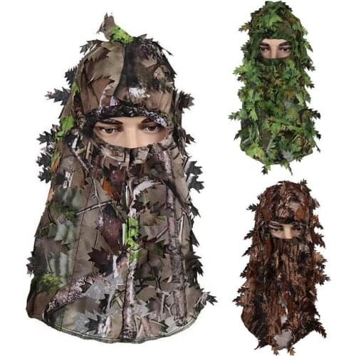 Unisex 3D Leaf Camouflage Headgear Masks Outdoor Hunting Masks Multifunctional Tactical Face Cover Headgear Forest Cycling Masks