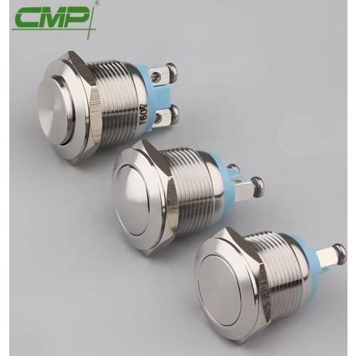 19MM metal button switch stainless steel copper chrome waterproof reset flat terminal 1NO switch