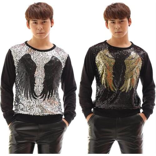 Sequins fashion punk slim sexy shirt men long sleeve shirt teenage korean shirt mens personality stage singer dance splice
