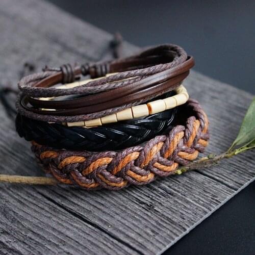 Fashion Hot Sale Multi-layer Hand Wristband Leather Bracelet Bracelet Multi-Layer Mens and Womens Bangle браслет мужской #40