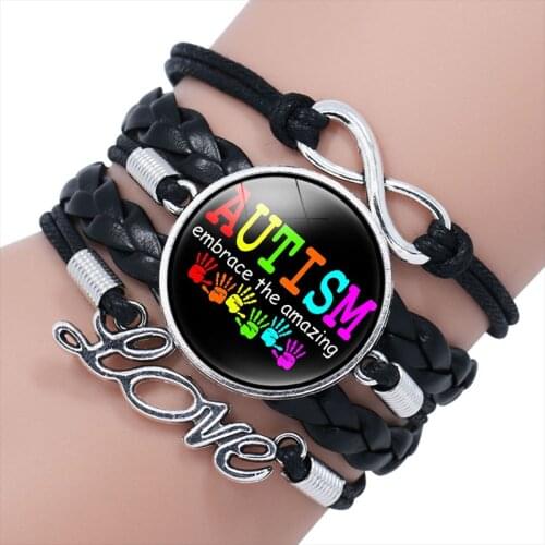 AUTISM MOM Bracelet Handmade Knitted Leather Puzzle Bracelets Time Gem Wristband Bracelet Fashion Accessories