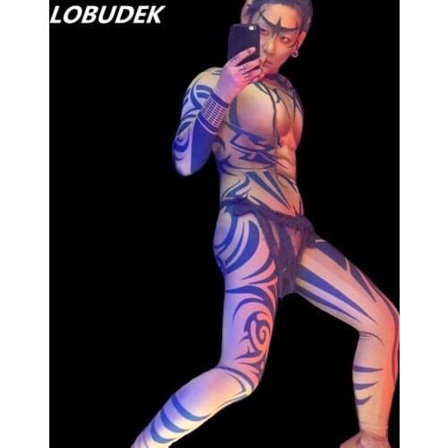 Halloween Male Nightclub Costume Muscle Man DJ Pole Dancing Performance Stage Wear Dance Teams Sexy Bar Party Show Rompers