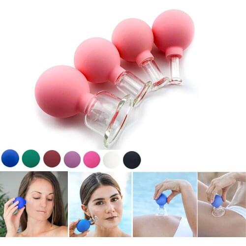 4pcs Massage Vacuum Cupping Cups Set Rubber Head Glass Cupping Massager Anti Cellulite Chinese Therapy Cupping Set For Face Body