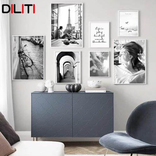 Paris Tower Church Landscape Wall Art Pictures Elegant Girl Canvas Painting Nordic Posters and Prints for Living Room Decor