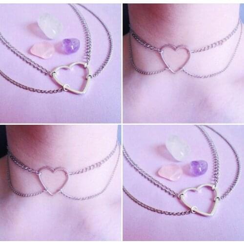 Heart-shaped collar necklace/chain collar/junk collar/soft gothic/soft junk
