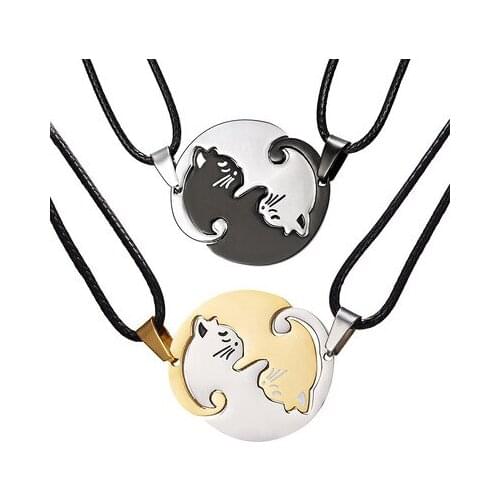 Animal Pendant Black White Cat Stitching Necklace Simple Friendship Gift Heart Shape Gold White Cat Cute Couple Jewelry Necklace