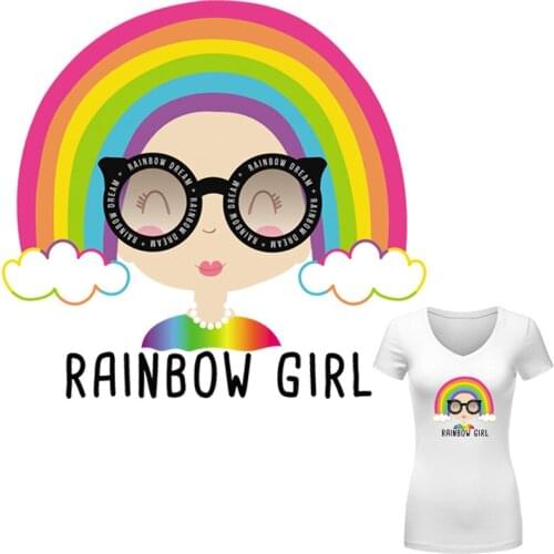 Patch Rainbow Girl Pattern Iron On Clothes Stickers Heat Transfer Fashion Diy Accessory Iron On Transfer