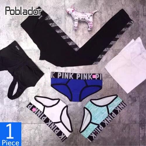 Poblador PINK Letter Womens Sport Panties Underwear Seamless Cotton Panty Low Waist Female Fashion Briefs Comfort Lady Lingerie