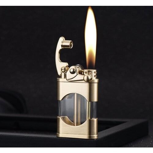 Transparent Oil Tank Brass Rocker Kerosene Lighter with Creative Gifts Briquets Et Accessoires Fumeurs Gadgets for Men Gifts