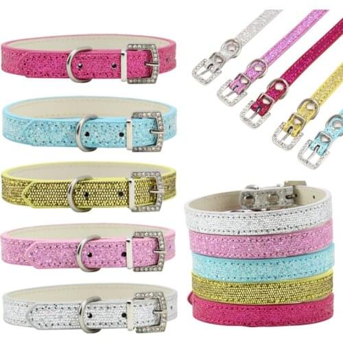 Adjustable Pet Collar with Rhinestones Cats Dogs Collar Leather Decoration Luxury Diamond Dog Necklace for Pet Small Dogs