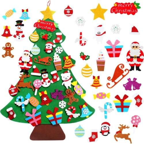 Kids DIY Felt Christmas Tree Christmas Decoration for Home Navidad 2021 New Year Gifts Christmas Ornaments Santa Claus Xmas Tree