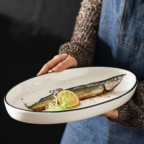 FANCITY Nordic Fish Plate Creative Simple Chinese Fish Plate Household New Style Dinner Plate Steamed Fish Plate Commercial