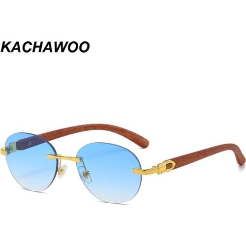 Kachawoo oval sunglasses rimless blue brown fashion sun glasses male female trendy European style frameless metal Summer beach