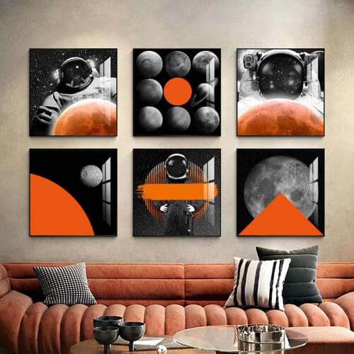 Modern Fashion Living Room Decoration Painting Cartoon Astronaut Space Painting Square Boy Childrens Room Canvas Wall Art Mural