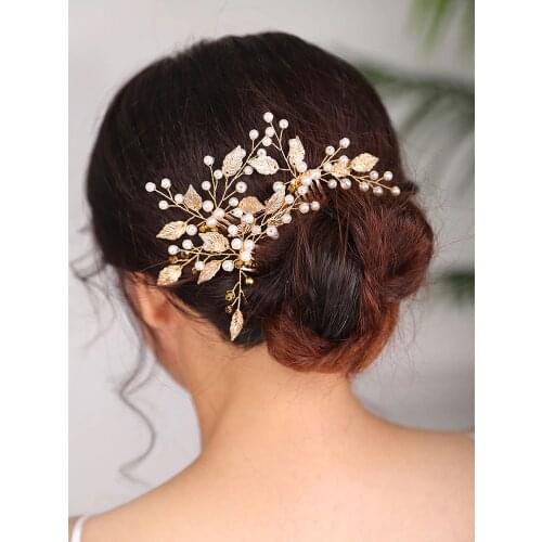 Bridal Hair pins for women Gold Headdress Vintage Pearl Hair comb Festival Bride to be Hair Accessories Wedding