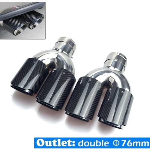 Double 76mm outlet Real Carbon Fiber Exhaust Pipe Muffler Tip End Tail Pipe Car Auto Accessories