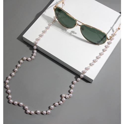 Flatfoosie Imitation Pearl Eyeglass Chain Holders Beaded Sunglass Strap for Women Fashion Glasses Chain Non-slip Neck Strap Rope