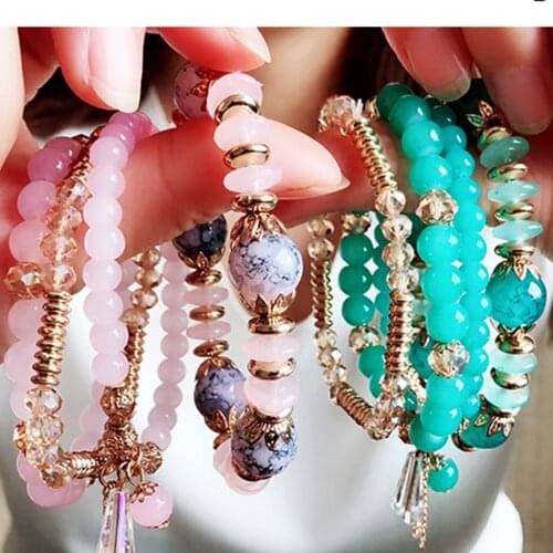 Women Bohemian Hand String Ocean Style Multi Circle Pearl Crystal Bracelet Bohemia Geometric Jewelry Fashion Bracelets For Girls