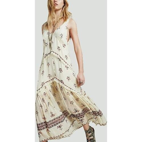 TEELYNN chiffon yellow floral printed long dress women summer boho beach vestidos sleeveless v neck vintage dresses holiday robe