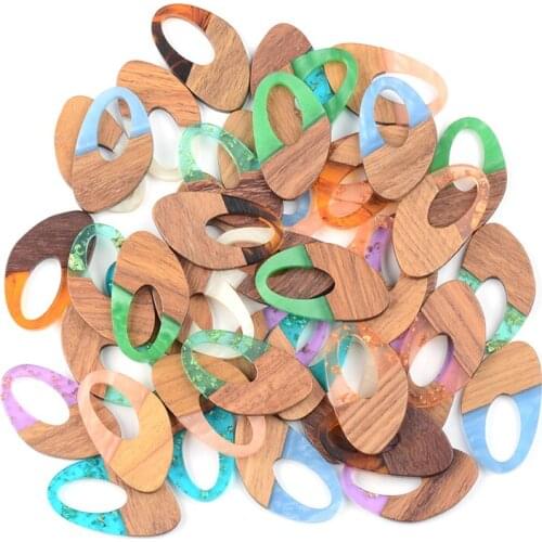 10PC Hollow Design Earrings Accessories Natural Wood & Resin Splicing Hand Made DIY Making Charms Jewelry Findings & Components