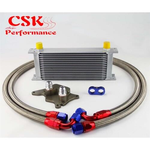 16 Row 248mm AN10 British Oil Cooler Kit Fits For BMW Mini Cooper R56 Supercharger Silver