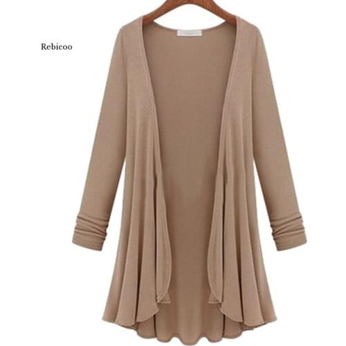 2021 New Women Fashion Cotton Top Thin Blouse Long Sleeve Summer Cardigan Sweater Coat Big Size Flounce Plus Size