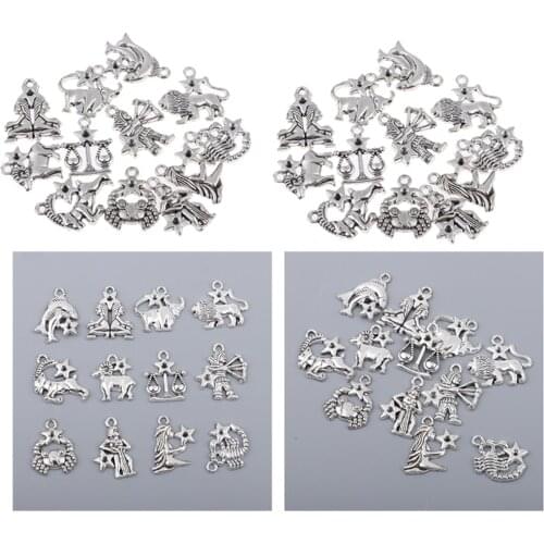 24Pcs Metal Zodiac Sign Charms 12 Constellation Pendants Beads DIY for Necklace Bracelet Jewelry Making and Crafting