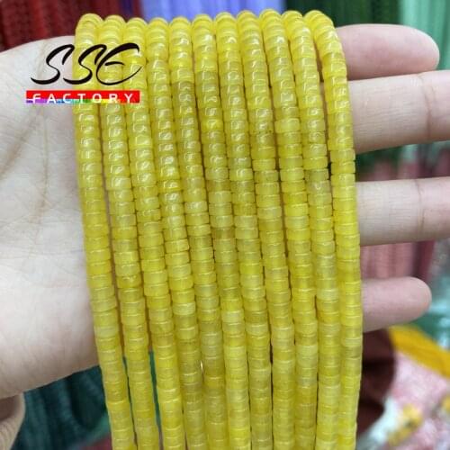 2x4mm Small Natural Yellow Jades Beads Flat Round Natural Stone Loose Beads For Jewelry Making DIY Bracelet Wholesale 15" Strand