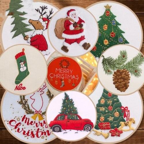 DIY 3D Embroidery Cross Stitch Christmas Gift Home Decor Needlework Set with Embroidery Hoop Handmade Arts Crafts Sewing