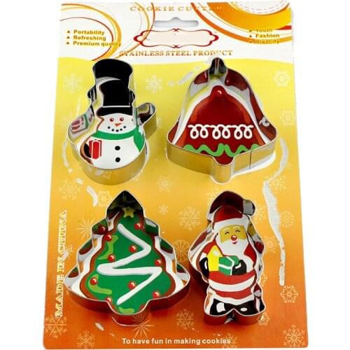 4pcs/set Christmas Cookie Cutter Mold 3D Stainless Steel Biscuit Mould Cake Decoration Tree Snowman Shape Baking Kitchen Tools