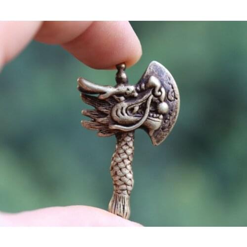 5 CM Chinese Pure Bronze Dragon axe Counteract Evil Force Aniaml Amulet Pendant