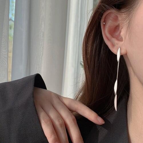 925 Sterling Silver Tassel Long Leaf Korean Drop Earrings For Women Wedding Fashion Jewelry eh1221