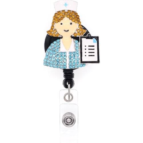 10pcs/lot Free Shipping Blue Rhinestone Medical Paramedics Shape Badge Holder White Angel Retractable Nurse Badge Reel