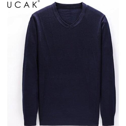 UCAK Brand V-Neck Solid Color Sweaters Men Clothig 2020 Fashion Trend Streetwear Pullover Homme Striped Sweater Clothes U1098