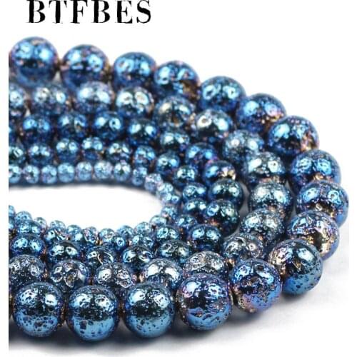 BTFBES Natural Stone sapphire Blue Lava volcanics loose beads Round Ball for Jewelry Making DIY Bracelet Necklace Accessories 15