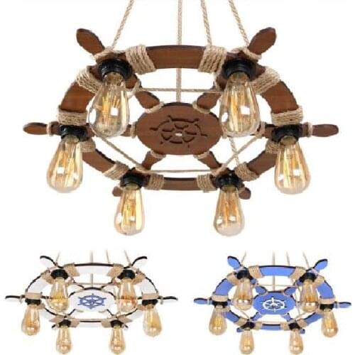 Wood Chandelier Rudder Sextet 60cm Diameter Blue White Brown Decorative Authentic Handmade Quality Durable Real Wood Polished