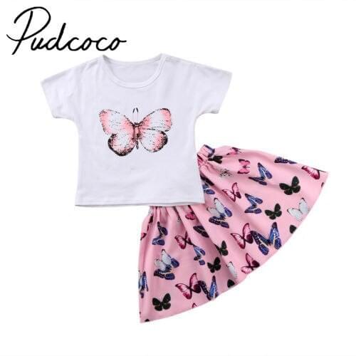 2pcs Kids Baby Girl Clothes Cotton O-neck T-shirt+skirt Dress Outfits Set 1-6 Years Helen115