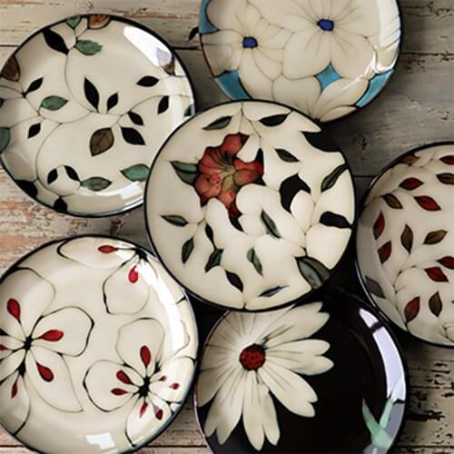 American Ceramic Tableware Flowers Under glaze Porcelain Plate Steak Plate Kitchen Dishes Breakfast Dessert Tray 1 PCS