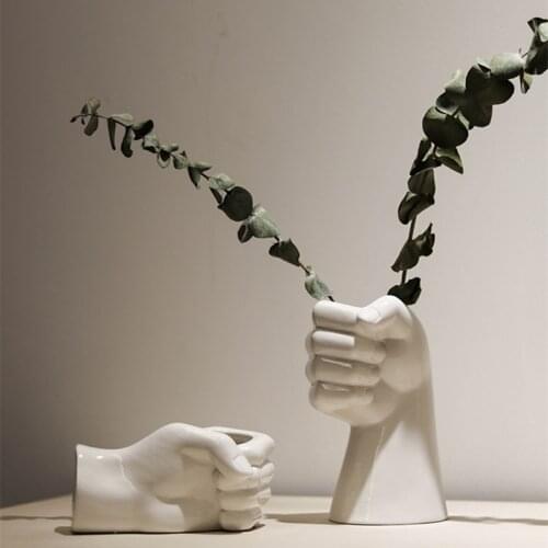 Ceramic Vase Creative Hand Shape Home Gardening Decoration White Flower Pot Planter