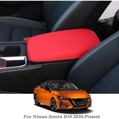 Leather Car Armrest Pad Covers Center Console Auto Seat Armrests Box Pad For Nissan Sentra B18 2020-Present Internal Accessories
