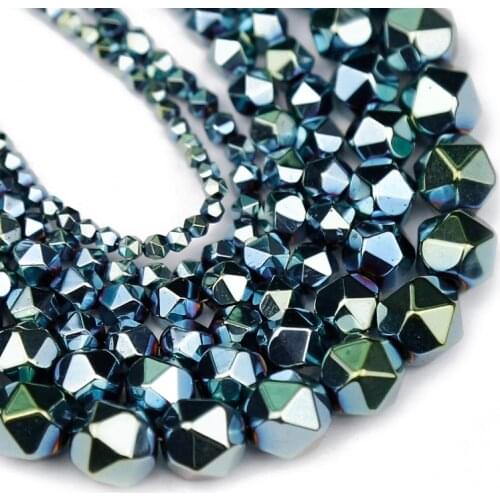 YHBZRET Faceted Green Hematite Natural Stone Round Loose Spacers Beads for Jewelry Making 3/4/6/8/10MM Diy Bracelet Accessories