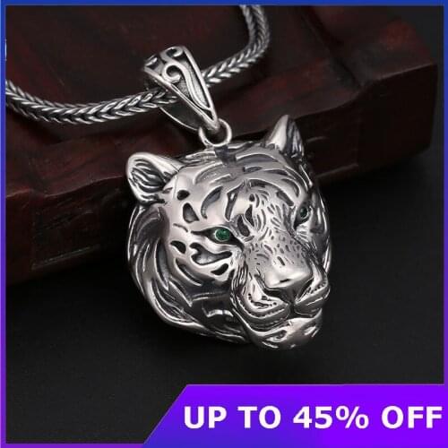 100% Pure 925 solid silver personality domineering mens pendant fashion jewelry Thai silver hollow tiger head pendant Jewelry