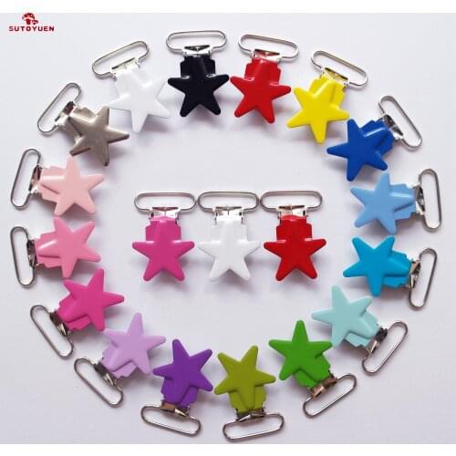 Sutoyuen 6Pcs Enamel Star Metal Suspender Clips Color Clips for suspenders Baby Pacifier Clips 25mm Lead Free